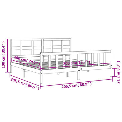 vidaXL Estrutura de cama com cabeceira 200x200cm madeira maciça branco