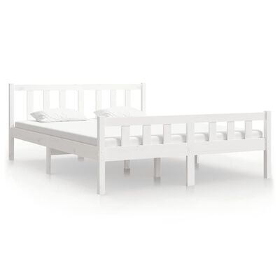 vidaXL Estrutura de cama casal 135x190 cm madeira maciça branco