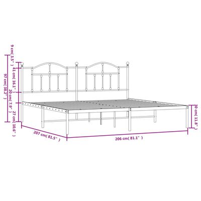 vidaXL Estrutura de cama com cabeceira 200x200 cm metal branco