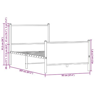 vidaXL Estrutura de cama sem colchão 90x200 cm metal carvalho castanho