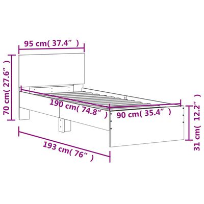 vidaXL Estrutura de cama c/ cabeceira 90x190 cm deriv. madeira branco