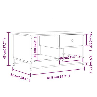 vidaXL Mesa de centro 85,5x51x45 cm derivados de madeira preto