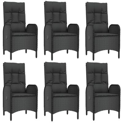 vidaXL 7 pcs conjunto de jantar p/ jardim c/ almofadões vime PE preto