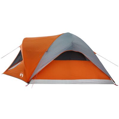 vidaXL Tenda familiar estilo cabana 6 pessoas imperm. cinza/laranja