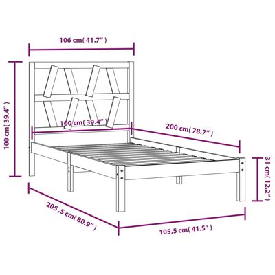 vidaXL Estrutura de cama 100x200 cm pinho maciço