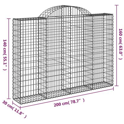 vidaXL Cestos gabião arqueados 12 pcs 200x30x140/160 ferro galvanizado