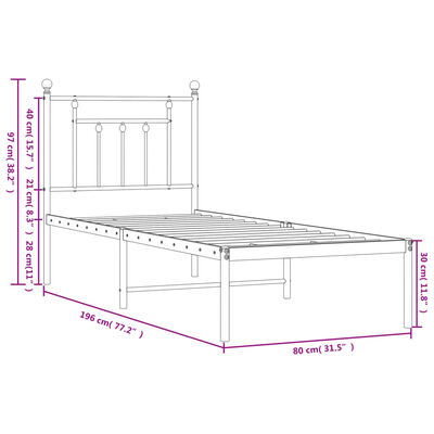 vidaXL Estrutura de cama sem colchão com cabeceira 75x190 cm branco