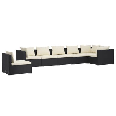 vidaXL 7 pcs conjunto lounge de jardim c/ almofadões vime PE preto