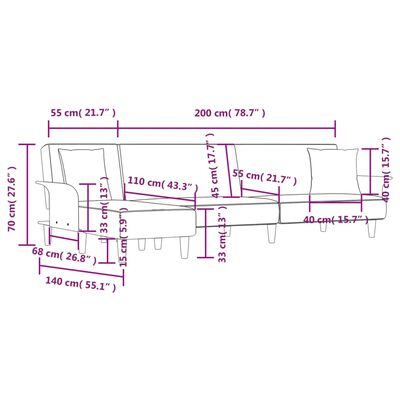 vidaXL Sofá-cama em forma de L 279x140x70 cm tecido cinzento-escuro