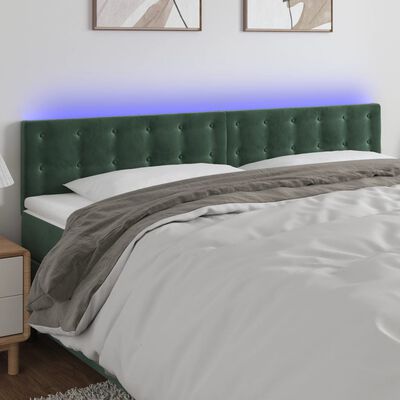 vidaXL Cabeceira de cama c/luzes LED veludo 180x5x78/88cm verde-escuro