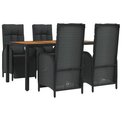 vidaXL 5 pcs conjunto de jantar p/ jardim c/ almofadões vime PE preto