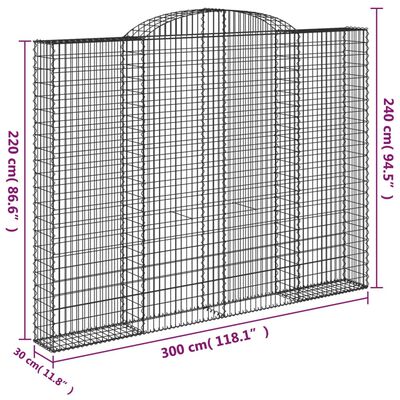 vidaXL Cestos gabião arqueados 5pcs 300x30x220/240cm ferro galvanizado