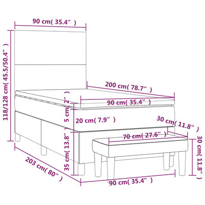 vidaXL Cama com molas/colchão 90x200 cm couro artificial cinzento