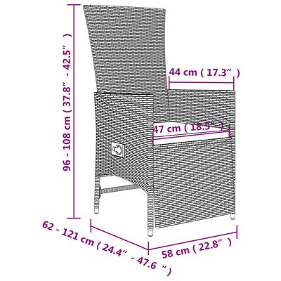 vidaXL 3 pcs conjunto de jantar p/ jardim com almofadões vime PE bege