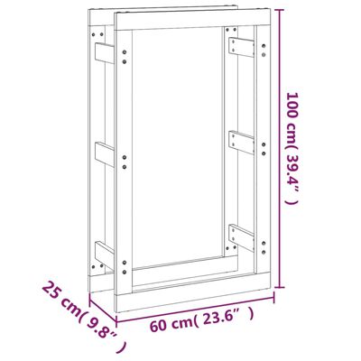 vidaXL Suporte para lenha 60x25x100 cm pinho maciço cinza