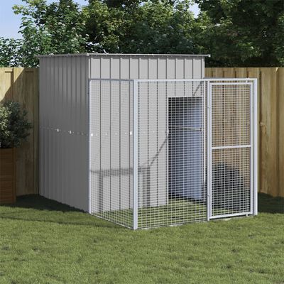 vidaXL Casota para cães com parque aço galvanizado cinzento-claro