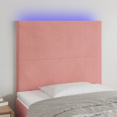 vidaXL Cabeceira de cama c/ luzes LED veludo 90x5x118/128 cm rosa