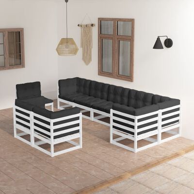 vidaXL 9 pcs conjunto lounge de jardim c/ almofadões pinho maciço