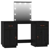 vidaXL Conjunto de toucador com luzes LED pinho maciço preto