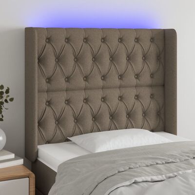 vidaXL Cabeceira cama c/ LED tecido 93x16x118/128 cm cinza-acastanhado