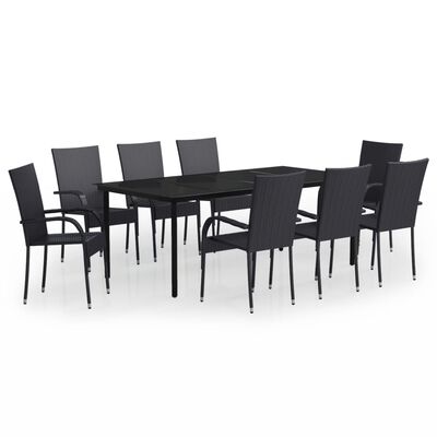 vidaXL 9 pcs conjunto de jantar para jardim preto