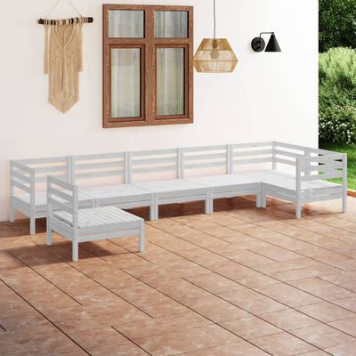 vidaXL 7 pcs conjunto lounge de jardim pinho maciço branco