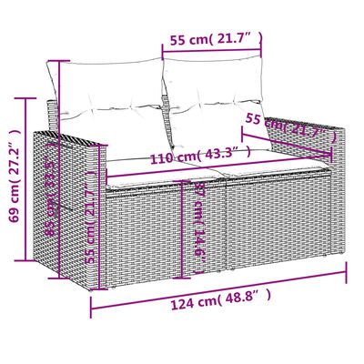 vidaXL 9 pcs conj. sofás jardim c/ almofadões vime PE bege misturado