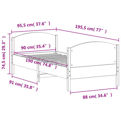 vidaXL Cama sem colchão 90x190 cm madeira de pinho maciça