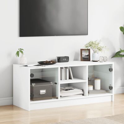 vidaXL Móvel de TV c/ portas de vidro 102x37x42 cm branco