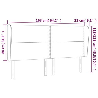 vidaXL Cabeceira cama c/ abas veludo 163x23x118/128 cm cinzento-escuro