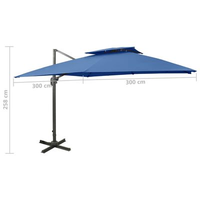 vidaXL Guarda-sol jardim cantilever toldo duplo 300x300 cm azul-ciano