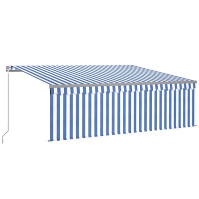 vidaXL Toldo retrátil manual com estore/LED 4x3 m azul e branco