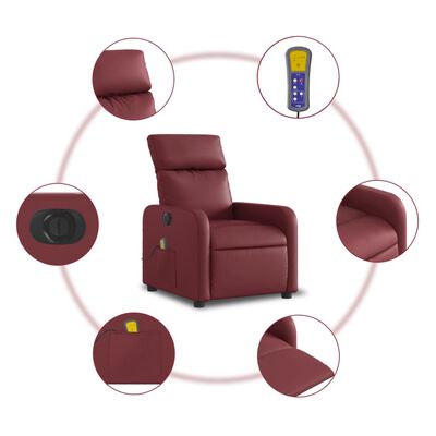 vidaXL Poltrona massagens reclin. elétrica couro artif. vermelho-tinto