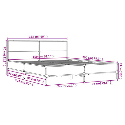 vidaXL Estrutura de cama 150x200 cm derivados madeira/metal