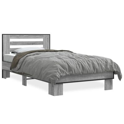 vidaXL Estrutura cama 100x200 cm derivados madeira/metal cinza sonoma