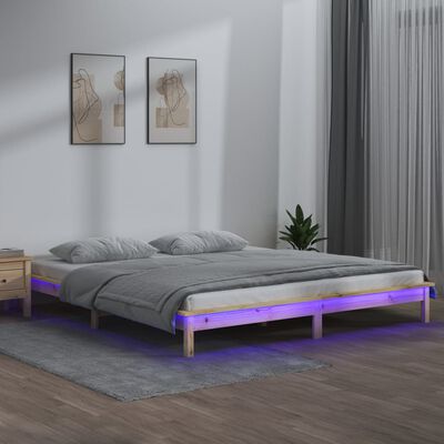 vidaXL Estrutura de cama de casal c/ LED 135x190 cm madeira maciça