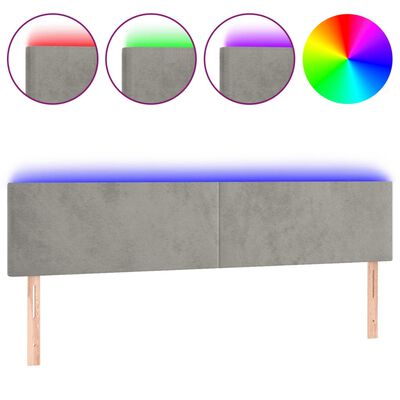 vidaXL Cabeceira de cama c/luzes LED veludo 180x5x78/88 cm cinza-claro