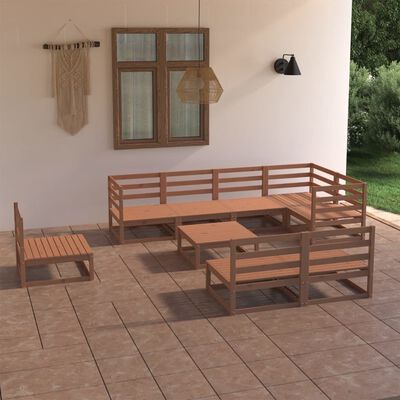 vidaXL 9 pcs conjunto lounge de jardim pinho maciço castanho mel