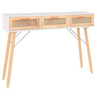 vidaXL Mesa consola 105x30x75 cm pinho maciço e vime natural branco