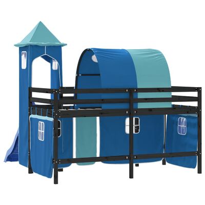 vidaXL Cama alta para criança com torre 80x200 cm pinho maciço azul