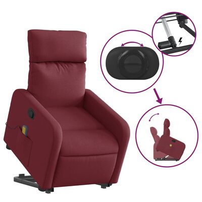 vidaXL Poltrona de massagens reclin. elevatória tecido vermelho tinto