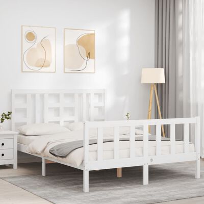 vidaXL Estrutura de cama com cabeceira 140x190cm madeira maciça branco