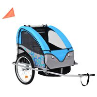 vidaXL Reboque para bicicletas/carrinho de bebé 2 em 1 azul/cinza