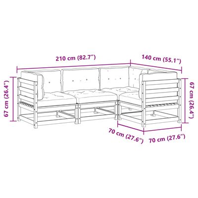 vidaXL 4 pcs conjunto sofás p/ jardim com almofadões pinho impregnado