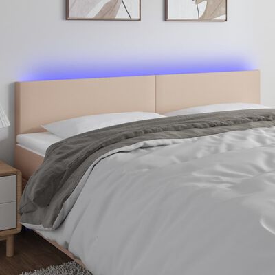 vidaXL Cabeceira cama c/ LED couro artificial 180x5x78/88cm cappuccino