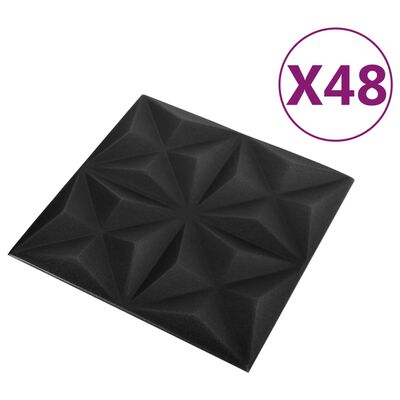 vidaXL Painéis de parede 3D 48 pcs 50x50 cm 12 m² origami preto