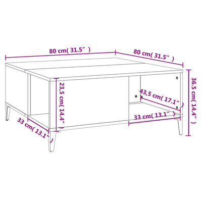 vidaXL Mesa de centro 80x80x36,5 cm derivados madeira branco brilhante