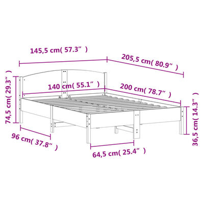 vidaXL Cama sem colchão 140x200 cm madeira pinho maciça castanho-mel