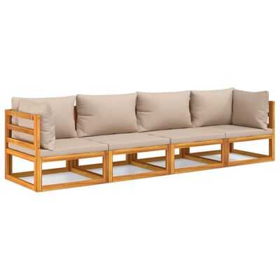 vidaXL 4pcs conj. lounge jardim madeira c/almofadões cinza-acastanhado