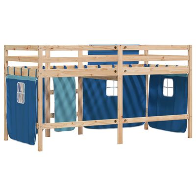 vidaXL Cama alta p/ criança c/ cortinas 80x200 cm pinho maciço azul